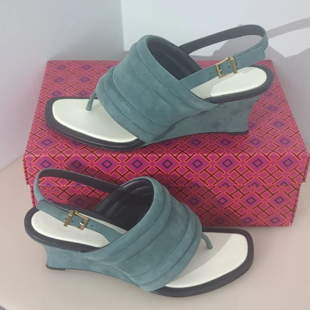 Tory Burch $400 Puffy Wedge Sandals Pumps Heels Arctic Blue 10 FEELS LIKE 9.5